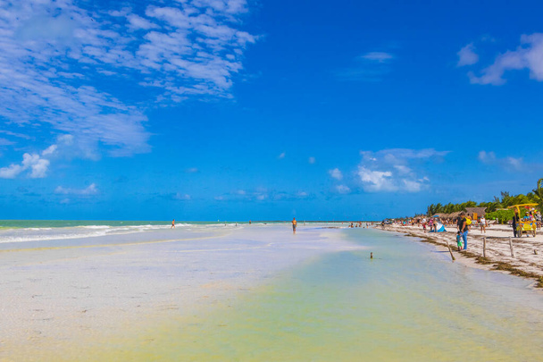 Holbox Mexico 21. December 2021 Panorama landscape view on beautiful Holbox island sandbank and beach with waves turquoise water and blue sky in Quintana Roo Mexico. - Фото, зображення