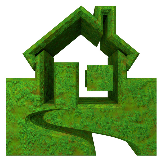 dom ikona w trawie - 3d wykonane - Zdjęcie, obraz