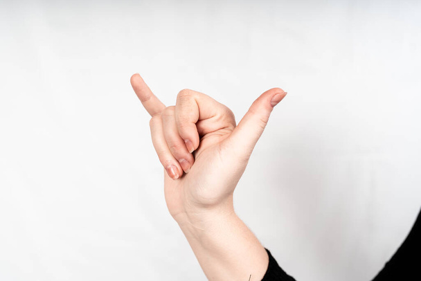 Y Letter , Static Hand Gestures for American Sign Language Letters,The 26 hand signs of the ASL Language., sign language of  people with hearing loss communitie - Foto, Imagem