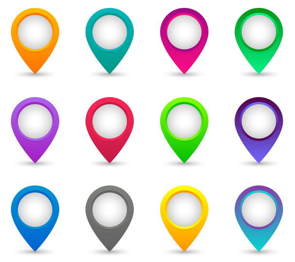 Set of map pointers, Map marker, map pin colorfuf icons. Vector illustration - Vektör, Görsel
