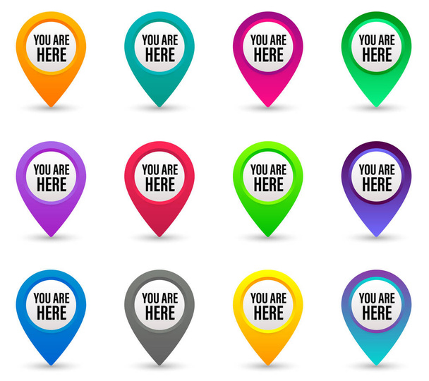 You are here sign mark icon set. Map pin symbol vector illustration. - Вектор,изображение