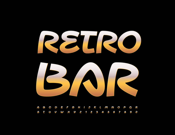 Vector elegant sign Retro Bar. Gold metallic Font. Chic style Alphabet Letters and Numbers set - Вектор,изображение