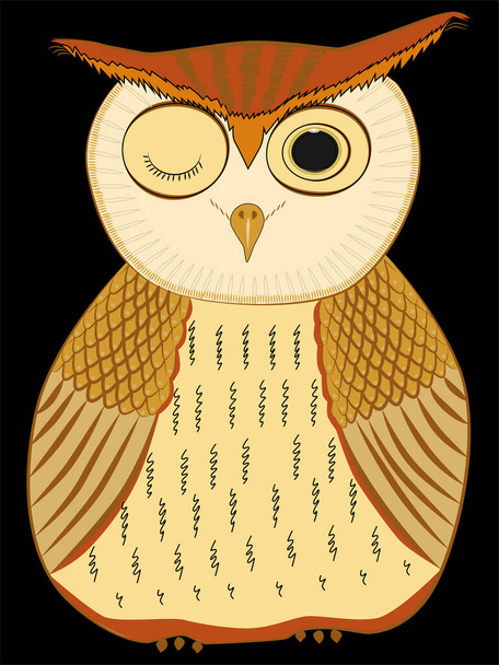 Little owl, painted in bright colors. Bird family owl. Figure funny birds. Owl in the oath of promise. - Vektor, Bild