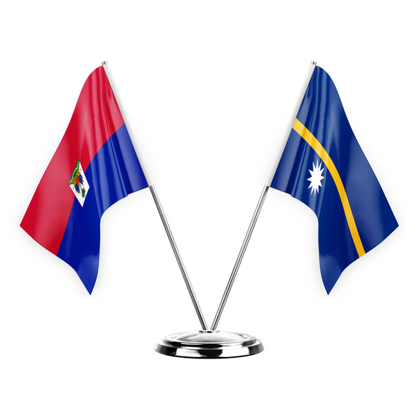 Two table flags isolated on white background 3d illustration, haiti and nauru - Valokuva, kuva