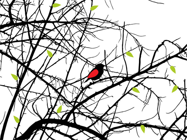 Bird sits on tree branches  - Wektor, obraz
