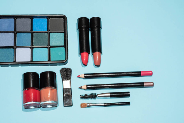 Makeup, lipstick and brushes ready to use - Foto, Imagem