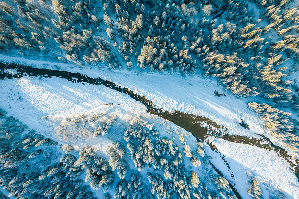 Bialka River in Tatra National Park at Winter. Drone View. - 写真・画像