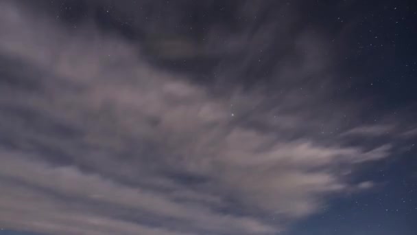 Time lapse milky way sky, star light with skies, clouds fast moving in dark sky, rain, storm time, day light, moon light. Stars are hidden in the mist. - Záběry, video