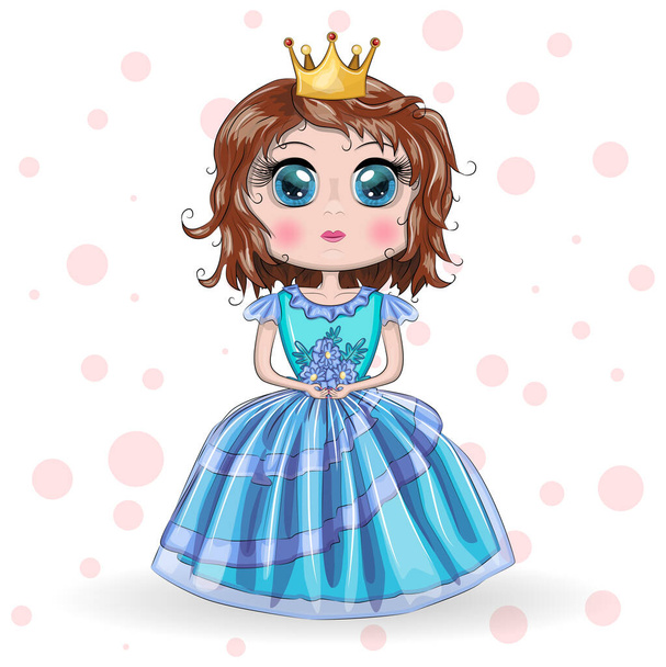 Beautiful princess standing in beautiful long blue dress - Вектор, зображення