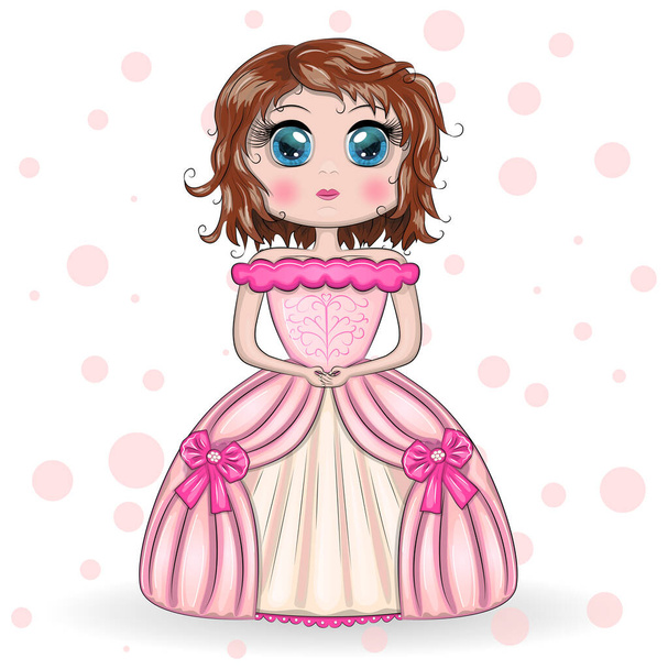 Beautiful girl standing in beautiful long pink dress - Wektor, obraz