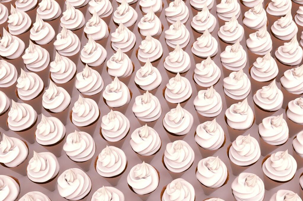 3D illustration of white meringue, marshmallows on an isolated pink background. Large amount of meringue on the surface. Sweet treats. 3D graphics - Fotografie, Obrázek