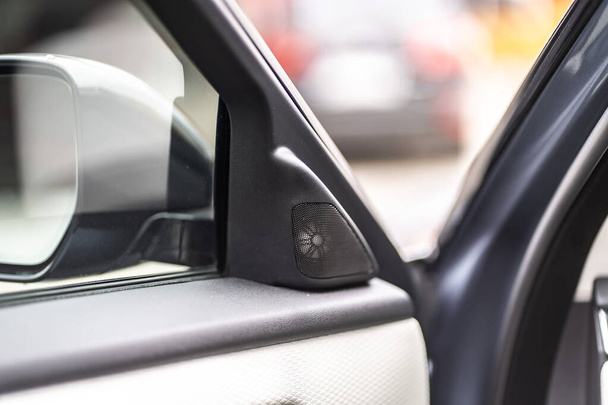Car interior. Front handle door panel. Car open door window buttons - 写真・画像