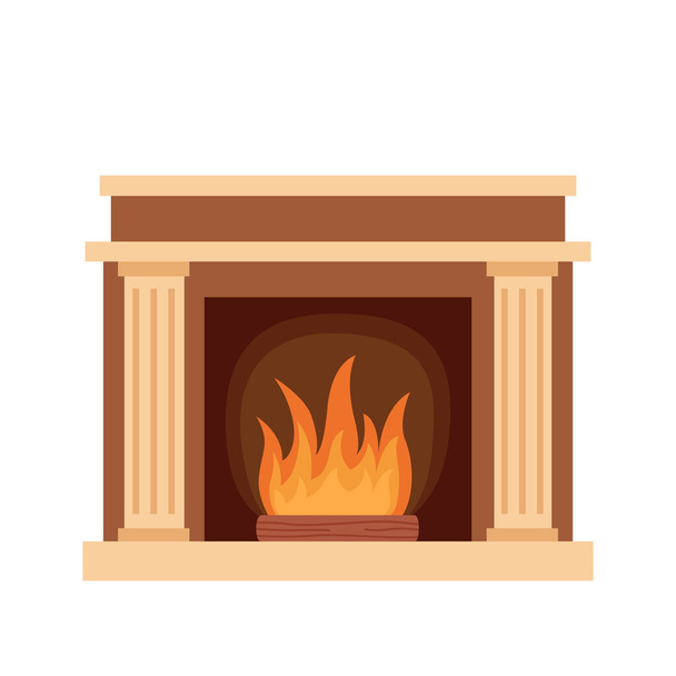Fireplace with fire for home interior isolated on white background, vector illustration - Вектор,изображение