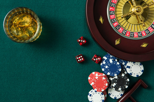 Roulette and Poker Related Items. Casino Background. - Fotoğraf, Görsel