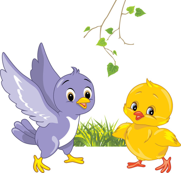Joyful little bird and happy chick - Vector, Image