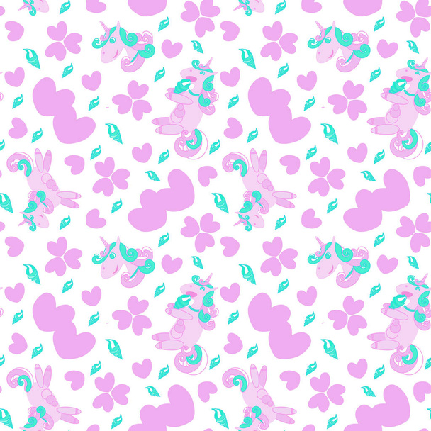 Seamless unicorn pattern. Eats ice cream, smiles, jumps. White background, for use in textile, paper, plastic production.For children. - Fotó, kép