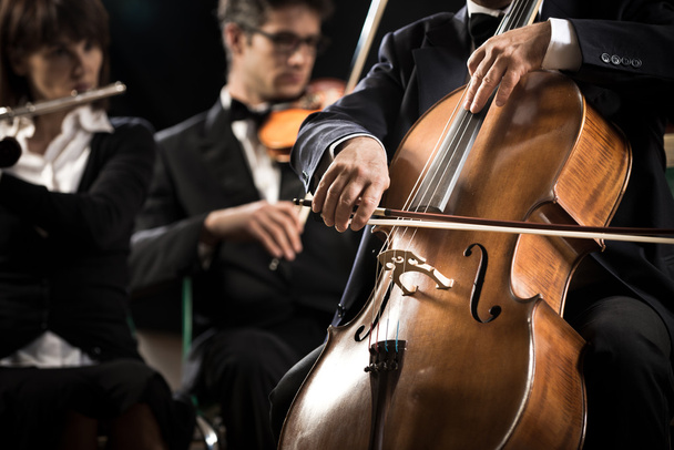 Symphony orchestra: cello player close-up - Fotó, kép