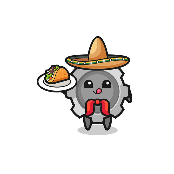 gear Mexican chef mascot holding a taco , cute design - Wektor, obraz