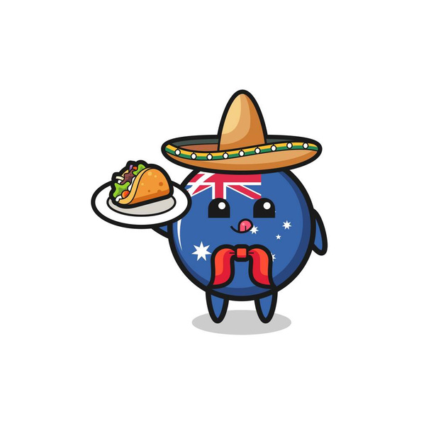 australia flag Mexican chef mascot holding a taco , cute design - Wektor, obraz