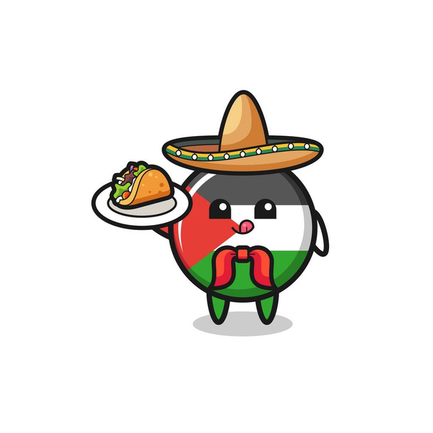 palestine flag Mexican chef mascot holding a taco , cute design - Διάνυσμα, εικόνα
