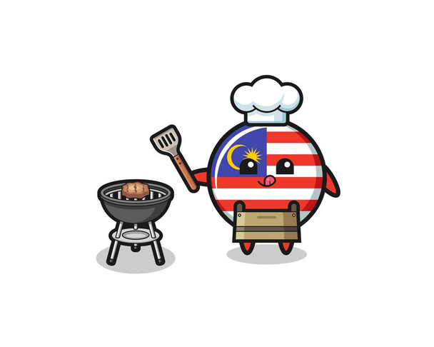 malaysia flag barbeque chef with a grill , cute design - Wektor, obraz