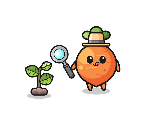 cute carrot herbalist researching a plants , cute design - Vektör, Görsel