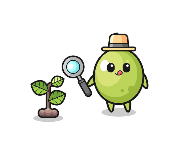 cute olive herbalist researching a plants , cute design - Vector, Image