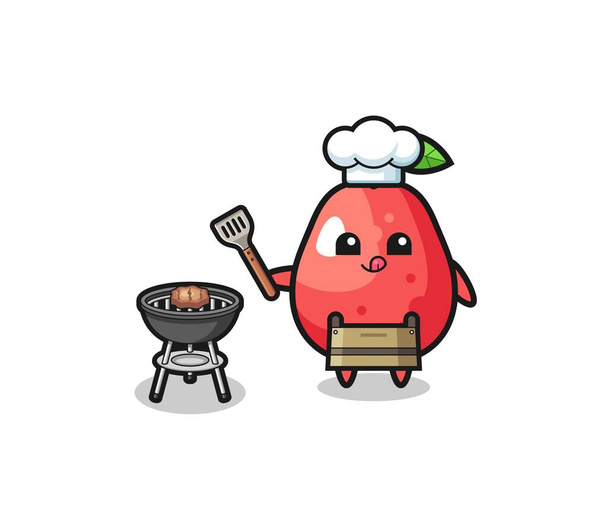 water apple barbeque chef with a grill , cute design - Wektor, obraz