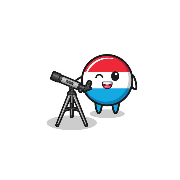 luxembourg astronomer mascot with a modern telescope , cute design - Wektor, obraz