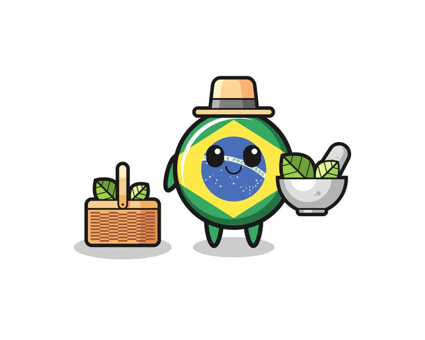 brazil flag herbalist cute cartoon , cute design - Vector, Image