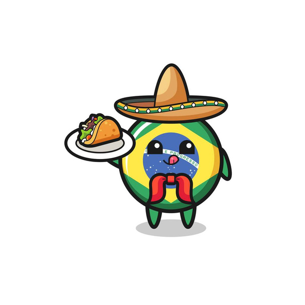 brazil flag Mexican chef mascot holding a taco , cute design - Wektor, obraz