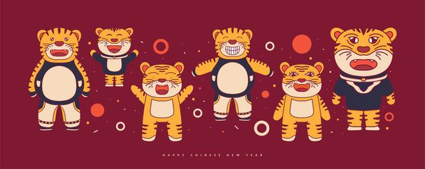 Chinesisches Neujahr 2022 Jahr des Tigers. Niedliche Tiger Illustrationen. Festkarte - Vektor, Bild