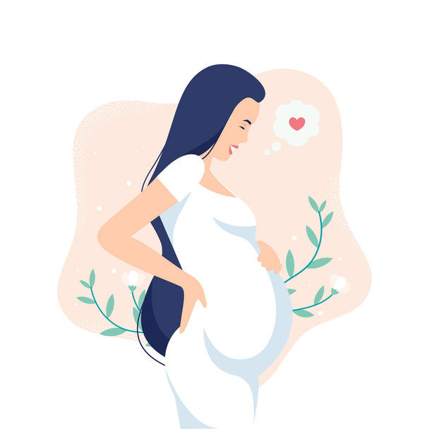 Happy těhotná žena objímala její břicho - Vektor, obrázek