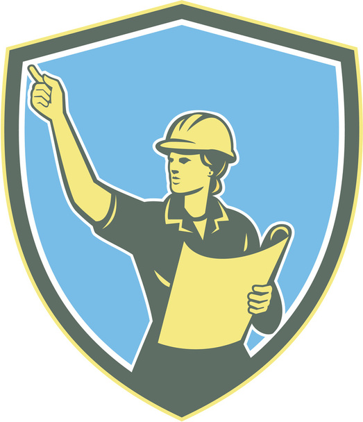 Escudo de Ingeniero de Construcción Femenino Retro
 - Vector, imagen