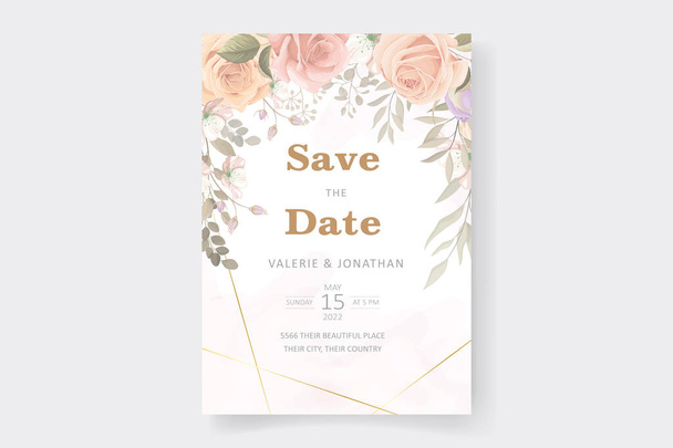 Flor macio e folhas de design de cartão de convite de casamento - Vetor, Imagem