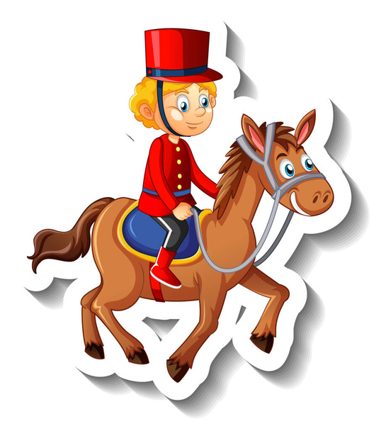 Soldat chevauchant un cheval dessin animé personnage autocollant illustration - Vecteur, image