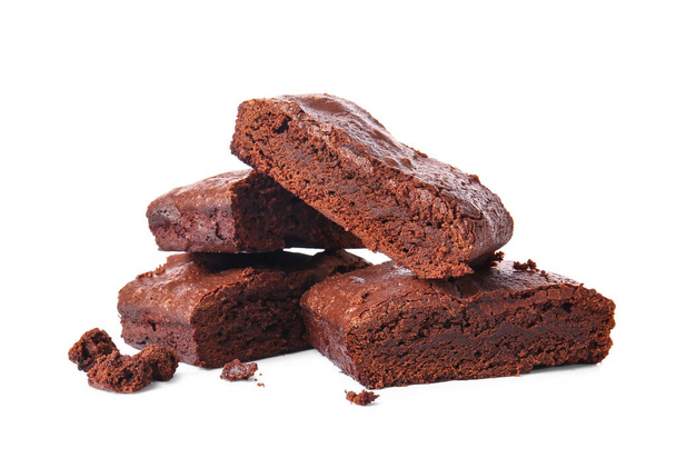 Pieces of tasty chocolate brownie isolated on white background - Foto, immagini