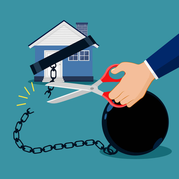 The house was cut off by the chains that were tied to it. Real estate ideas or home debt relief. vector - Vettoriali, immagini
