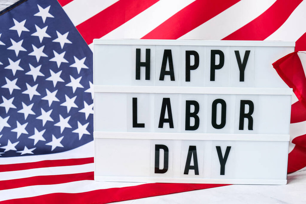 American flag. Lightbox with text HAPPY LABOR DAY Flag of the united states of America. July 4th Independence Day. USA patriotism national holiday. Usa proud. Freedom concept - Φωτογραφία, εικόνα