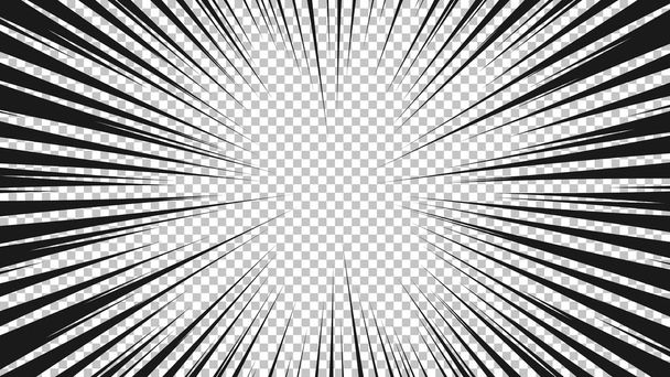 Página del cómic con líneas negras aisladas sobre fondo transparente. Plantilla con rayos de explosión flash efecto textura. Ilustración vectorial - Vector, imagen
