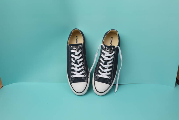 stylish shoes on a blue background - 写真・画像