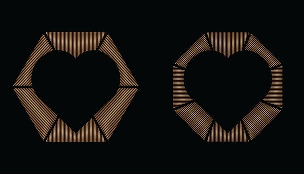 Συλλογή πολυγωνικού πλαισίου σε σχήμα καρδιάς με αντιγραφικό χώρο. Διακοσμητικό στολίδι σε χρυσό γραμμή Art στυλ για την Ημέρα του Αγίου Βαλεντίνου γάμο πρόσκληση hipster ζευγάρια. EPS10 #01 - Διάνυσμα, εικόνα