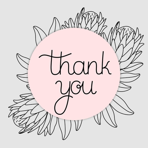 Thank You lettering with elegance protea flowers on background - Vector, Image