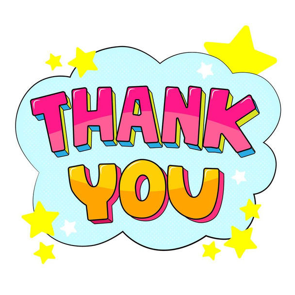 Retro colorful text Thank You with yellow stars on a blue background - Vector, Image