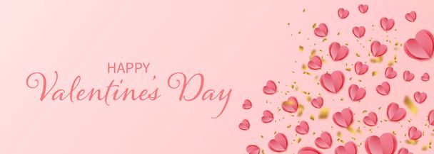 Valentines Day Banner with paper heart elements  - Vector, Imagen