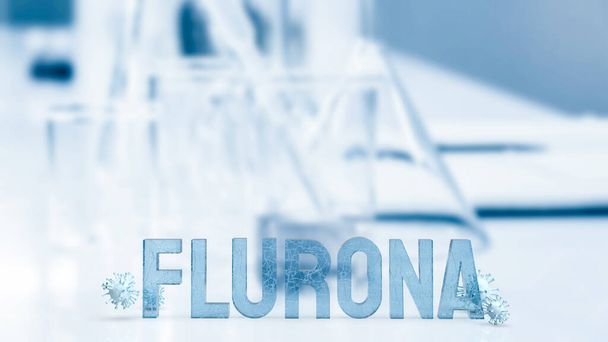 flurona word and virus on lab background  for outbreaks or sci concept 3d rendering - Foto, Imagem