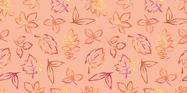 Multicolor Autumn watercolor floral Seamless pattern yellow, red, orange and brown fall Leave on beige background. Flowers element with packaging - Foto, Bild