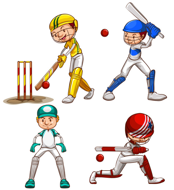 eenvoudige schetsen van mannen spelen cricket - Vektör, Görsel