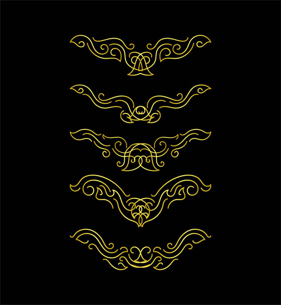 golden floral ornament on black background - Vector, Image
