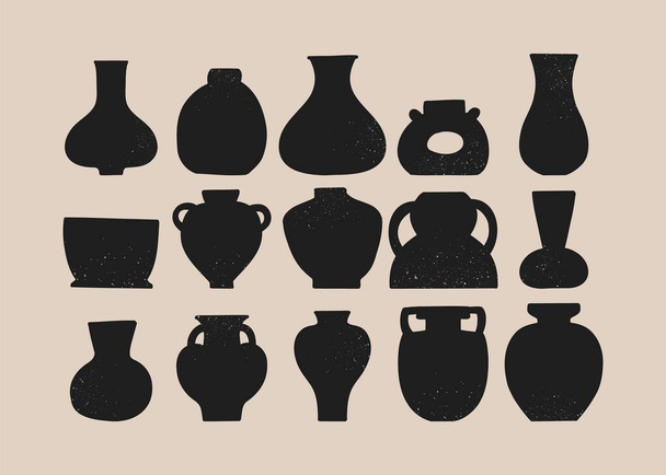 Vasos de cerâmica. Pote silhueta vaso de cerâmica. Vetor elegante conjunto frasco grego - Vetor, Imagem